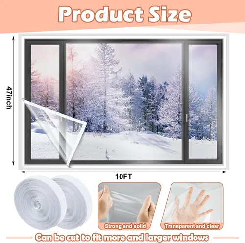 Vista 2 de Beeveer - Kit de aislamiento de ventana ajustable de 47 pulgadas x 10 pies para ventana cortable por calor de verano, mantiene el calor en invierno