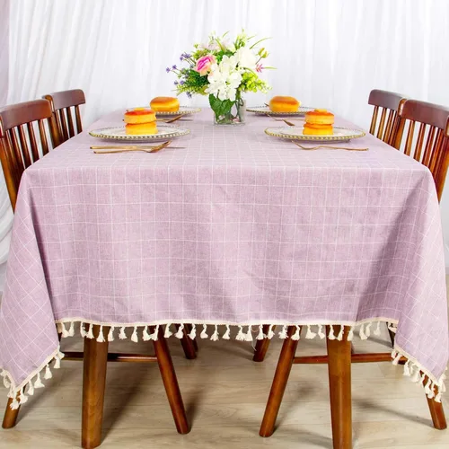 Vista 15 de ShinyBeauty Mantel Redondo Rosa Bebé de 55 Pulgadas Mantel Gingham Rosa a Cuadros Mantel de Mesa de Algodón para Mesa Redonda Mantel a Cuadros Rosa