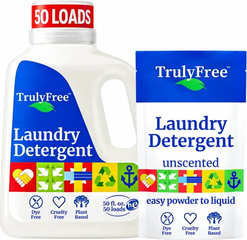 Vista 8 de Truly Free Detergente Natural para Ropa para Piel Sensible Ecológico, a Base de Plantas, Seguro para Ropa de Bebé Polvo Limpio y Fácil