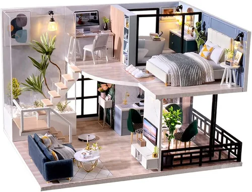Vista 9 de TuKIIE Kit de Casa de Muñecas en Miniatura DIY con Muebles, Escala 1:24 Habitación Creativa Mini Casa de Muñecas de Madera Accesorios Más A Prueba