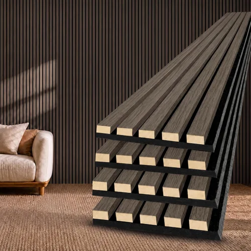Vista 10 de Paneles de pared de listones de madera acústica insonorizados Nogal