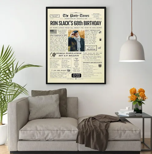 Vista 3 de TRIDECOR Decoraciones personalizadas para fiestas de cumpleaños n.° 68, póster de regreso al periódico, regalo para papá, mamá, él, ella, padre