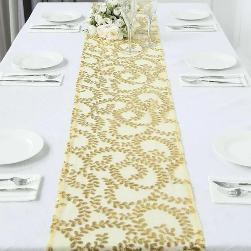 Vista 13 de Efavormart - Superposición de mesa de tul bordado de hojas de lentejuelas plateadas de 72 x 72 pulgadas, mantel cuadrado transparente Plateado