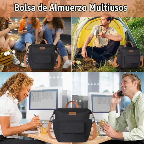 Vista 7 de Joymee - Lonchera con aislamiento, a prueba de fugas, gran capacidad, reutilizable, versátil, con correa de hombro ajustable y bolsillos laterales
