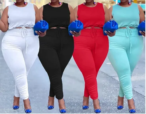 Vista 6 de Trajes de 2 piezas de talla grande para mujer, conjunto de pantalones de leggings apilados
