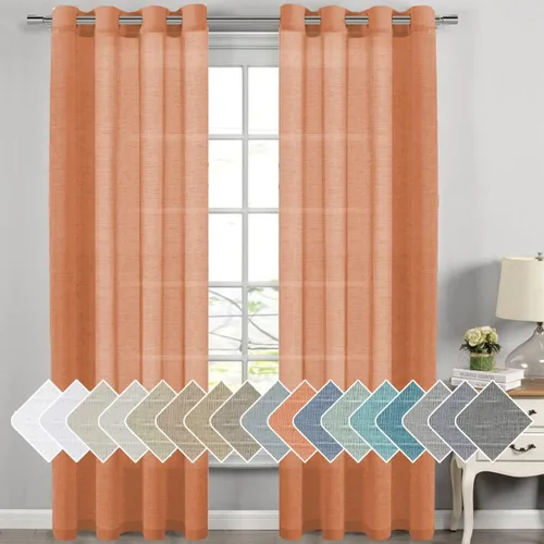 Vista 127 de H.VERSAILTEX Cortinas de lino de mezcla natural para sala de estar/cortinas de lino semitransparentes reductoras de luz de 54 pulgadas de largo