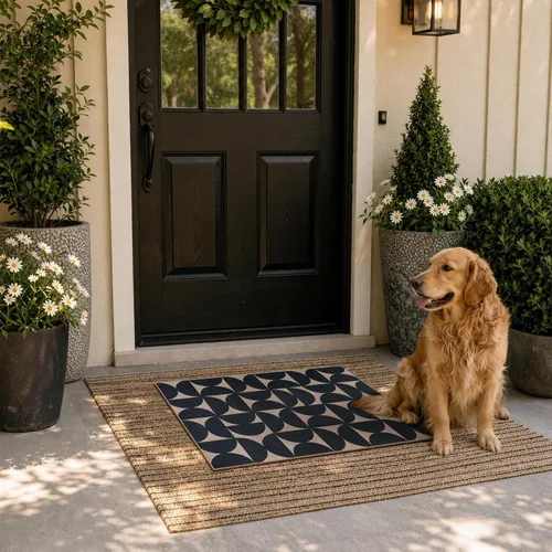 Vista 3 de Lahome Tapetes geométricos para puerta de interior para entrada, alfombra antideslizante lavable de 2 x 3 negro / neutro