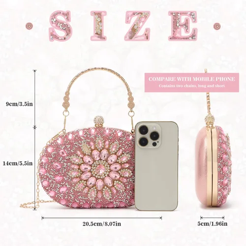 Vista 5 de Bolso de mano de noche con diamantes de imitación para mujer, bolsa de mano con diamantes brillantes y brillantes, bolsa de fiesta de boda de cristal