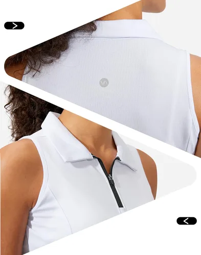 Vista 4 de Viodia Camiseta de golf sin mangas para mujer, con cremallera, de secado rápido, camisetas polo para mujer, ropa de golf