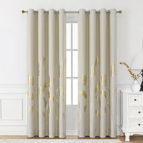Vista 14 de BUHUA Cortinas pequeñas para ventana de 36 pulgadas de largo, 2 paneles, cortinas opacas con elegantes ramas de árbol plateadas, cortinas de bloqueo