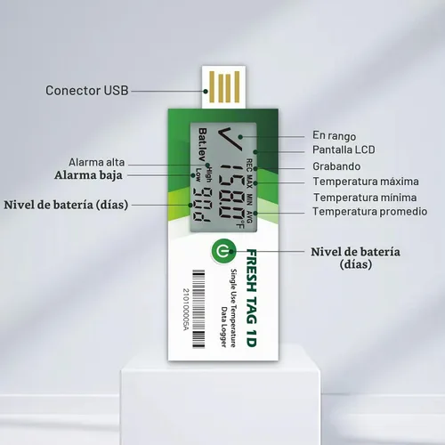 Vista 5 de Freshliance Registrador de Datos de Temperatura con Pantalla LCD, Registrador de Temperatura USB de Un Solo Uso con 30000 Puntos, Informe Automático
