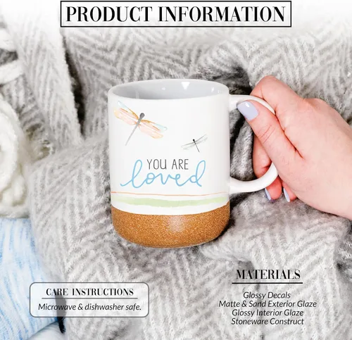 Vista 2 de Pavilion Gift Company You Are Loved - Taza de cerámica de 16 onzas con fondo glaseado de arena, libélula, taza de café de mango grande, regalo