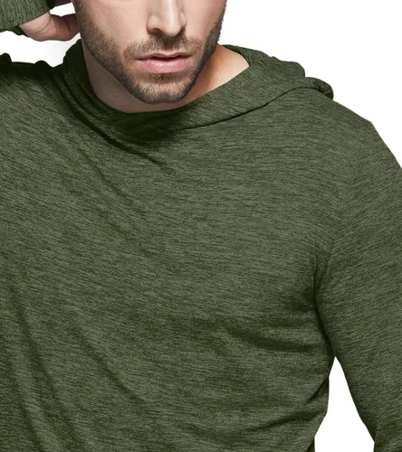 Vista 4 de TSLA Sudadera con capucha de manga larga para hombre, sudadera deportiva ligera, de rendimiento activo con capucha