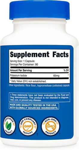Vista 5 de Nutricost Yoduro de potasio (KI), 90 cápsulas, 65 mg de yoduro de potasio por porción, vegetariano, sin OMG y sin gluten