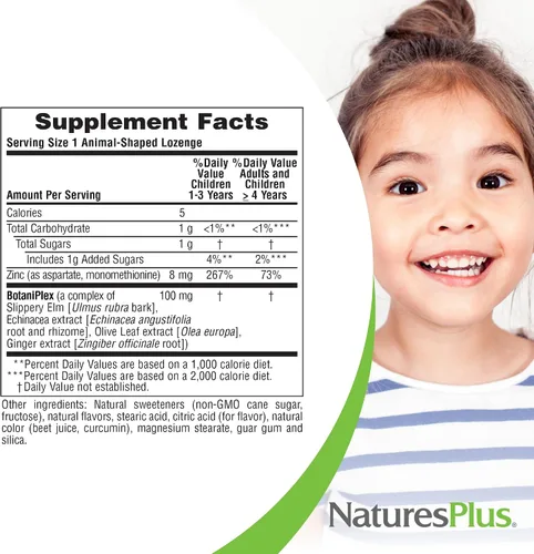 Vista 5 de NaturesPlus Animal Parade KidZinc, sabor a mandarina, 90 pastillas con forma de animal, zinc quelado orgánicamente, vegano, sin gluten, 90 porciones