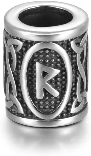 Vista 25 de 5 cuentas vikingas de acero inoxidable, cuentas espaciadoras de metal, cuentas espaciadoras de agujero grande, cuentas de tubo de plata antigua