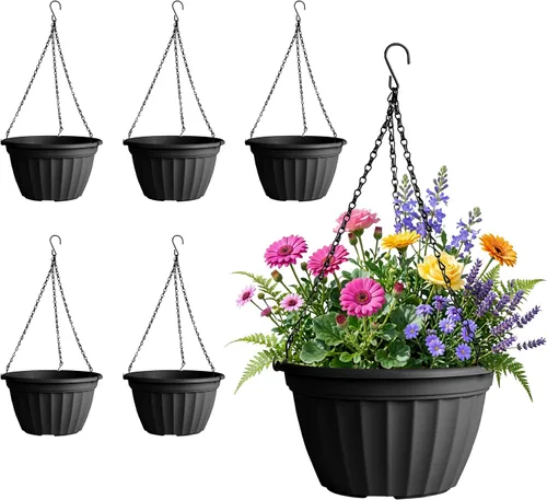 Vista 12 de FGstyle Paquete de 6 macetas colgantes de 8 pulgadas, macetas de riego automático para plantas de interior, cesta colgante de plástico con elevador