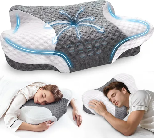 Vista 13 de Almohadas cervicales para el cuello para dormir de lado, paquete de 2 almohadas cervicales para aliviar el dolor, almohadas de espuma viscoelástica