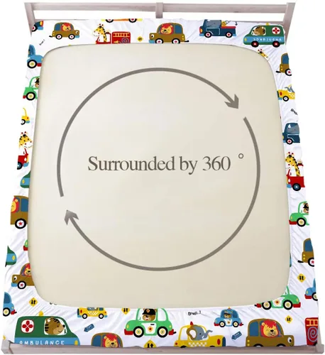 Vista 5 de Juego de sábanas para niños con temática de autos y animales tamaño Queen para niños y niñas - Juego de ropa de cama de dibujos animados con Coches