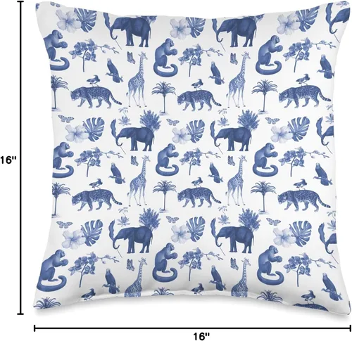Vista 4 de Aesthetic Pattern Co Blue Jungle Toile - Almohada con estampado de leopardo, mono, palmeras, 16 x 16 pulgadas, multicolor