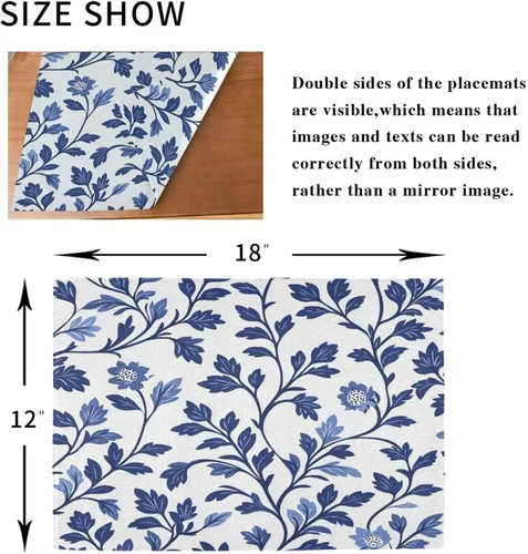 Vista 8 de Custom Europen Vine Scroll Pattern Blue Easter Place Mats Interior rústico lavable redondo manteles individuales 6 piezas 12 x 18 manteles redondos