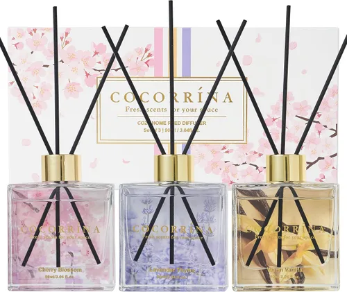Vista 8 de COCORRÍNA Juego de Difusor de Aceite con Varillas de Junco de 3 Unidades/3 Pack/ Difusor de 3.04 Fl.oz con 24 Varillas/ Vainilla Cachemir/Sandalia