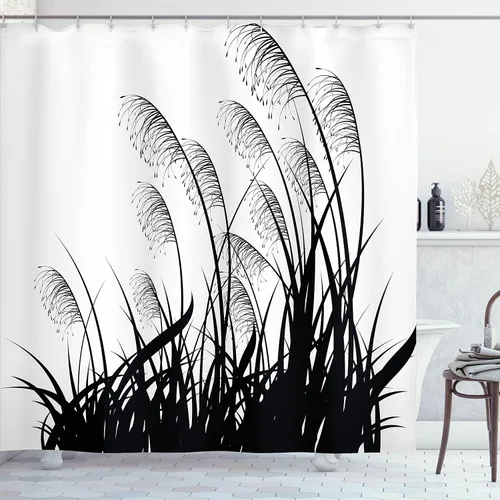 Vista 22 de Ambesonne Cortina de ducha con diseño de ciervo, silueta de animales del bosque brumoso en la naturaleza, diseño de dibujos animados, decoración