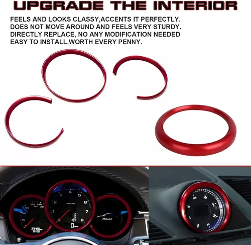 Vista 3 de x xotic tech Marco de instrumento para tablero de instrumentos compatible con Porsche Macan 2015 en adelante, 718 Cayman Boxster 2016-2018 (rojo)