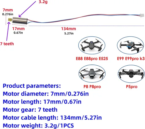 Vista 4 de sea jump 8 piezas de hélice+8 piezas cubierta protectora+4 piezas motor adecuado para E88 E88PRO E88MAX E525 E99 E99PRO P1 P5PRO K3 S1 P8 RC Drone
