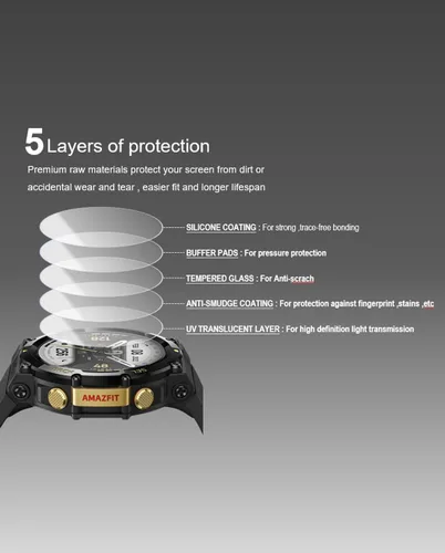 Vista 4 de [Paquete de 4] Protector de pantalla para AMAZFIT T-Rex 2, borde 2.5D diseñado para AMAZFIT T-Rex 2,9H, protector de pantalla de vidrio templado