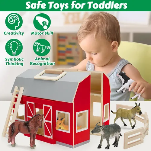 Vista 5 de GMAOPHY Juguetes de Animales de Granja para Niños de 3+ Años, Niños y Niñas, Gran Granja de Madera con Figuras de Animales para Niños, Juego