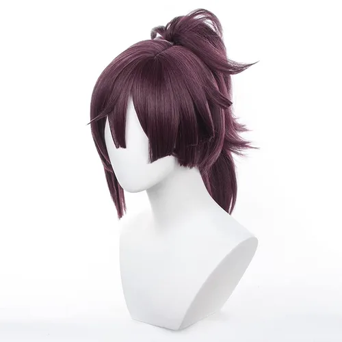 Vista 2 de Tongtta Anime Jigokuraku Yuzuriha Cosplay peluca de pelo morado con cola de caballo disfraz de Halloween peluca para mujer para fiesta