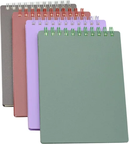 Vista 2 de Yansanido Cuaderno en Espiral con Encuadernación Superior, 4 Piezas, 4 Colores, Tamaño A6, Tapa Dura Gruesa de Plástico, Papel Rayado de 8 mm, 80
