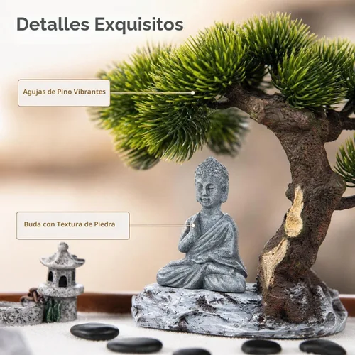 Vista 6 de dgudgu Zen Garden Kit - Mini Jardin Zen Garden para escritorio con accesorios en forma de Buda, 14 x 10 pulgadas