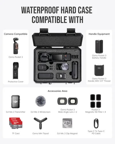 Vista 2 de Funda rígida impermeable de viaje para DJI Osmo Pocket 3/Pocket 4 Accesorios/Combo Creador/Combo de expansión de energía/cámara