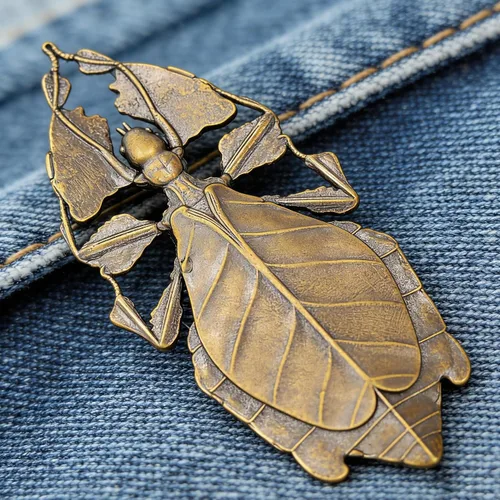Vista 5 de Broche vintage de hoja de latón con insectos, diseño natural, hecho a mano, unisex, antiguo, para hombres y mujeres, chaqueta, abrigos, vestidos