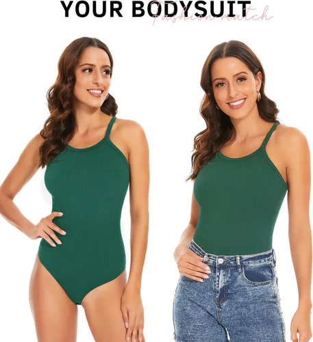 Vista 3 de YNNTHY 3 Piece Women's Sleeveless Bodysuits Ribbed Scoop Neck Racer Back Tank Tops