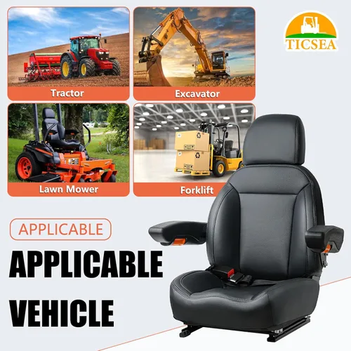 Vista 7 de Asiento Universal de Tractor, Asiento de Carretilla Elevadora con Cinturón de Seguridad y Respaldo Ajustable, Reposacabezas, Reposabrazos