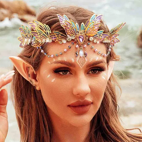Vista 6 de Yean Tiaras de mariposa púrpura corona de hadas disfraz de hadas para mujer