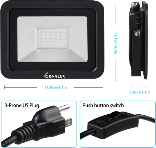 Vista 3 de [Usado] Paquete de 2 luces LED negras de 395 nm y 30 W con enchufe e interruptor, cable de alimentación de 4.9 pies, luz negra impermeable IP66 se