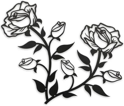 Vista 12 de ESTART Decoración de pared de rosas de metal negro para baño, 15 pulgadas de alto, bonito arte de pared floral de metal para el día de San Valentín