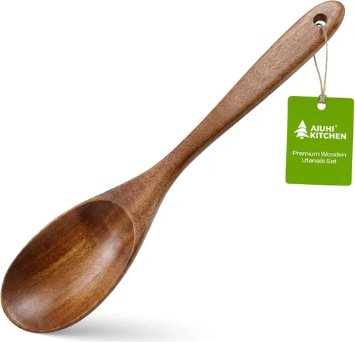 Vista 15 de Espátulas de madera, espátula de cocina plana antiadherente para cocinar, espátula de madera de teca para freír, voltear y girar