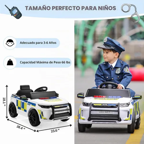 Vista 3 de TOBBI Coche eléctrico de policía para que los niños conduzcan con control