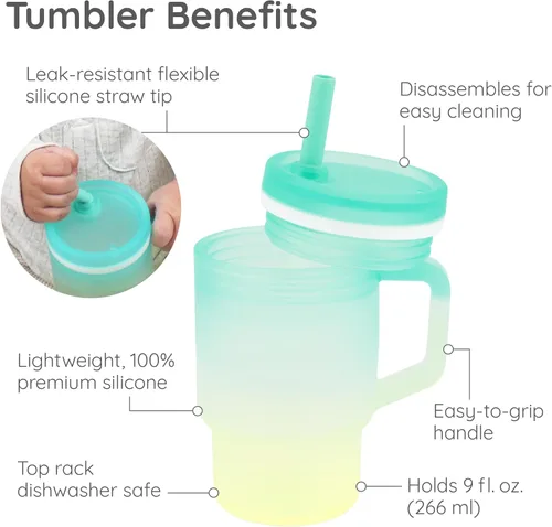 Vista 5 de Infantino My 1st Tumbler Silicone Sippy Cup, Limelight, Straw Cup, 9 Ounces (Pack of 6)