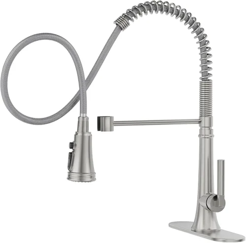 Vista 12 de BWE Grifo de cocina, grifo de fregadero de cocina con rociador extraíble, grifo de arco alto de una sola manija en negro y oro cepillado con 3 modos
