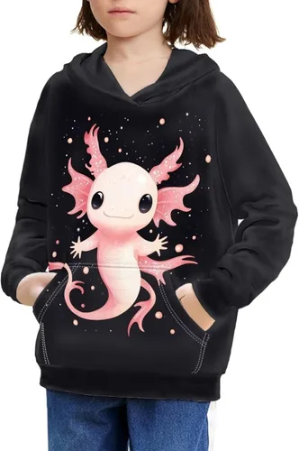 Vista 23 de Ystardream - Sudaderas para niñas adolescentes con bolsillo, sudaderas de manga larga para niños 0 Lindo Axolotl Rosa