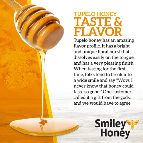 Vista 4 de Smiley Honey - 100% miel de tupelo cruda y sin filtrar (16 oz)