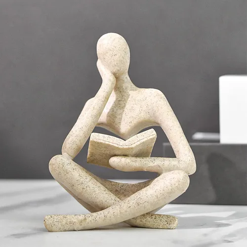 Vista 15 de Estatua de mujer de lectura, esculturas de pensador, adorno de arte abstracto, decoración de figura estética moderna, adecuada para el hogar, sala