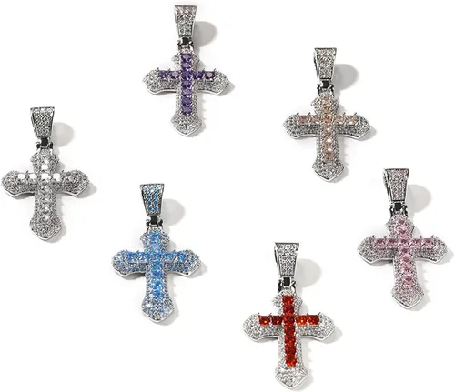 Vista 6 de ZeaLian Collar de cruz de circonita de hip hop, chapado en oroplata, cristal egipcio, colgante de cruz de cristal copto Ankh, joyería de cadena