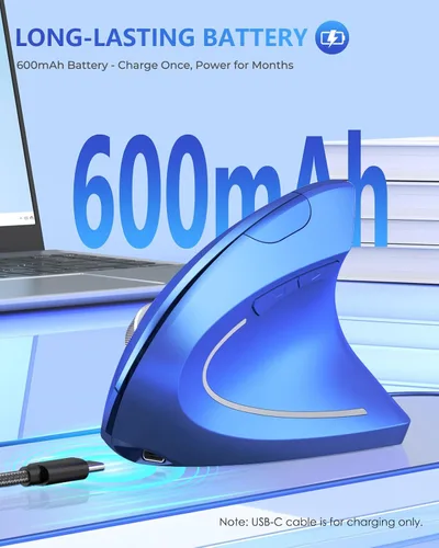 Vista 4 de Lekvey Ratón ergonómico, recargable 2.4G USB vertical inalámbrico, azul